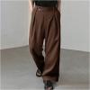 imageOYOANGLE Mens Pleated High Waist Wide Leg Pants Loose Fit Casual Pants with PocketBrown