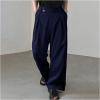 imageOYOANGLE Mens Pleated High Waist Wide Leg Pants Loose Fit Casual Pants with PocketDark Blue