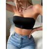 imageOYOANGLE Womens Front Closure Strapless Bra Wireless Tube Bralette Seamless Bandeau BrasBlack