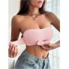 imageOYOANGLE Womens Front Closure Strapless Bra Wireless Tube Bralette Seamless Bandeau BrasPink