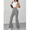 imageOYOANGLE Womens Houndstooth Pattern High Waisted Flared Leg Pants Workout Bell Bottom Casual PantsBlack and White