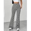 imageOYOANGLE Womens Houndstooth Pattern High Waisted Flared Leg Pants Workout Bell Bottom Casual PantsBlack and White