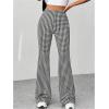 imageOYOANGLE Womens Houndstooth Pattern High Waisted Flared Leg Pants Workout Bell Bottom Casual PantsBlack and White