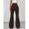 imageOYOANGLE Womens Houndstooth Pattern High Waisted Flared Leg Pants Workout Bell Bottom Casual PantsBrown