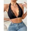 imageOYOANGLE Womens Lace Trim Front Closure Bralette Halter Neck Wireless Backless Knitted Casual Everyday BrasBlack