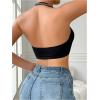 imageOYOANGLE Womens Lace Trim Front Closure Bralette Halter Neck Wireless Backless Knitted Casual Everyday BrasBlack