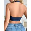 imageOYOANGLE Womens Lace Trim Front Closure Bralette Halter Neck Wireless Backless Knitted Casual Everyday BrasBlue