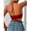 imageOYOANGLE Womens Lace Trim Front Closure Bralette Halter Neck Wireless Backless Knitted Casual Everyday BrasBurgundy
