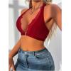 imageOYOANGLE Womens Lace Trim Front Closure Bralette Halter Neck Wireless Backless Knitted Casual Everyday BrasBurgundy