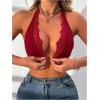 imageOYOANGLE Womens Lace Trim Front Closure Bralette Halter Neck Wireless Backless Knitted Casual Everyday BrasBurgundy