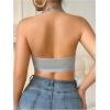 imageOYOANGLE Womens Lace Trim Front Closure Bralette Halter Neck Wireless Backless Knitted Casual Everyday BrasGrey