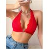 imageOYOANGLE Womens Lace Trim Front Closure Bralette Halter Neck Wireless Backless Knitted Casual Everyday BrasRed