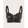 imageOYOANGLE Womens PU Leather Zip Up Bustier Crop Top Push Up Adjustable Straps Bra BralettesBlack