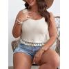 imageOYOANGLE Womens Plus Size Boho Textured Scoop Neck Sleeveless Tassel Trim Waffle Knit Crop Tank TopsBeige
