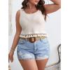 imageOYOANGLE Womens Plus Size Boho Textured Scoop Neck Sleeveless Tassel Trim Waffle Knit Crop Tank TopsBeige