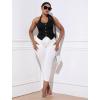 imageOYOANGLE Womens Plus Size Button Front Halter Denim Vest Tops Sleeveless Slit Hem Ruched Jean Tank TopBlack