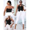 imageOYOANGLE Womens Plus Size Button Front Halter Denim Vest Tops Sleeveless Slit Hem Ruched Jean Tank TopBlack