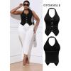 imageOYOANGLE Womens Plus Size Button Front Halter Denim Vest Tops Sleeveless Slit Hem Ruched Jean Tank TopBlack