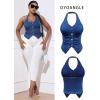 imageOYOANGLE Womens Plus Size Button Front Halter Denim Vest Tops Sleeveless Slit Hem Ruched Jean Tank TopBlue