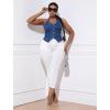 imageOYOANGLE Womens Plus Size Button Front Halter Denim Vest Tops Sleeveless Slit Hem Ruched Jean Tank TopBlue