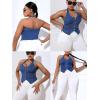 imageOYOANGLE Womens Plus Size Button Front Halter Denim Vest Tops Sleeveless Slit Hem Ruched Jean Tank TopBlue