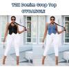 imageOYOANGLE Womens Plus Size Button Front Halter Denim Vest Tops Sleeveless Slit Hem Ruched Jean Tank TopMedium Wash