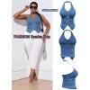 imageOYOANGLE Womens Plus Size Button Front Halter Denim Vest Tops Sleeveless Slit Hem Ruched Jean Tank TopMedium Wash