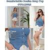 imageOYOANGLE Womens Plus Size Button Front Halter Denim Vest Tops Sleeveless Slit Hem Ruched Jean Tank TopMedium Wash