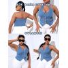 imageOYOANGLE Womens Plus Size Button Front Halter Denim Vest Tops Sleeveless Slit Hem Ruched Jean Tank TopMedium Wash
