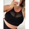 imageOYOANGLE Womens Plus Size Contrast Mesh Wireless Scoop Neck Bra Racerback Solid Fishnet BralettesBlack