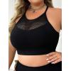 imageOYOANGLE Womens Plus Size Contrast Mesh Wireless Scoop Neck Bra Racerback Solid Fishnet BralettesBlack