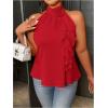 imageOYOANGLE Womens Plus Size Elegant 3D Floral Ruffle Trim Sleeveless Blouse Party Halter Dressy TopRed