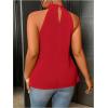 imageOYOANGLE Womens Plus Size Elegant 3D Floral Ruffle Trim Sleeveless Blouse Party Halter Dressy TopRed