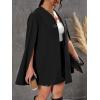imageOYOANGLE Womens Plus Size Elegant Cape Blazer Split Long Sleeve Open Front Work Office Jacket OuterwearBlack