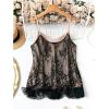 imageOYOANGLE Womens Plus Size Floral Lace Up Camisoles Double Layers V Neck Spaghetti Strap Loose Tunic Cami TopsBlack