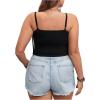 imageOYOANGLE Womens Plus Size Fringe Trim Asymmetrical Hem Spaghetti Strap Summer Crop Cami TopsBlack Solid