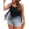 imageOYOANGLE Womens Plus Size Fringe Trim Asymmetrical Hem Spaghetti Strap Summer Crop Cami TopsBlack Solid