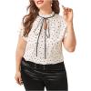 imageOYOANGLE Womens Plus Size Heart Print Tie Neck Short Sleeve Work Office Summer Blouse TopsWhite