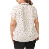 imageOYOANGLE Womens Plus Size Heart Print Tie Neck Short Sleeve Work Office Summer Blouse TopsWhite