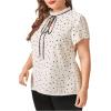 imageOYOANGLE Womens Plus Size Heart Print Tie Neck Short Sleeve Work Office Summer Blouse TopsWhite
