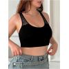 imageOYOANGLE Womens Plus Size High Support Wireless Bra Racerback Breathable Sport Workout Tank TopsBlack