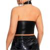 imageOYOANGLE Womens Plus Size Leather Criss Cross Crop Halter Top Cut Out Backless Tank Tops ClubwearBlack