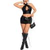 imageOYOANGLE Womens Plus Size Leather Criss Cross Crop Halter Top Cut Out Backless Tank Tops ClubwearBlack