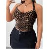 imageOYOANGLE Womens Plus Size Leopard Print Ruched Tie Back Halter Tops Y2K Sleeveless Going Out TopBrown