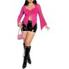imageOYOANGLE Womens Plus Size Lettuce Trim Tie Front Split Hem Top Sweetheart Neck Long Sleeve Mesh Tee ShirtHot Pink