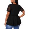 imageOYOANGLE Womens Plus Size Mesh Short Sleeve Criss Cross Front Plunging Neck Peplum BlouseBlack