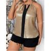 imageOYOANGLE Womens Plus Size Metallic Keyhole Halter Tank Top Sleeveless Elegant Loose Blouse TopsGold