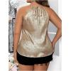 imageOYOANGLE Womens Plus Size Metallic Keyhole Halter Tank Top Sleeveless Elegant Loose Blouse TopsGold