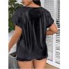 imageOYOANGLE Womens Plus Size Metallic Short Sleeve TShirts Crew Neck Tees Party Clubwear TopsBlack