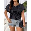 imageOYOANGLE Womens Plus Size Metallic Short Sleeve TShirts Crew Neck Tees Party Clubwear TopsBlack